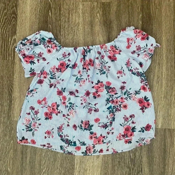 Womens Pink Rose Blue Floral Blouse - L - Picture 5 of 6